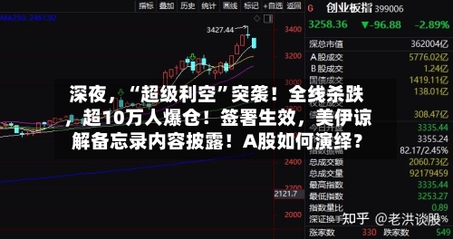 深夜，“超级利空”突袭！全线杀跌，超10万人爆仓！签署生效，美伊谅解备忘录内容披露！A股如何演绎？