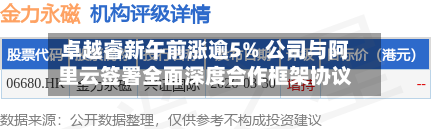 卓越睿新午前涨逾5% 公司与阿里云签署全面深度合作框架协议