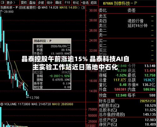 晶泰控股午前涨逾15% 晶泰科技AI自主实验工作站近日落地中石化-第2张图片