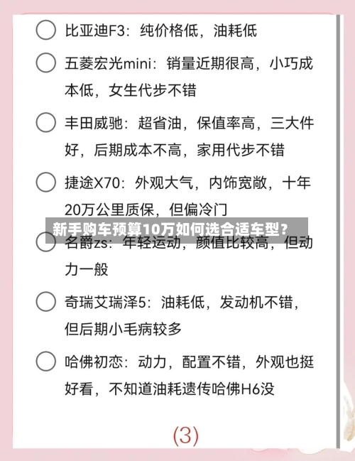 新手购车预算10万如何选合适车型？