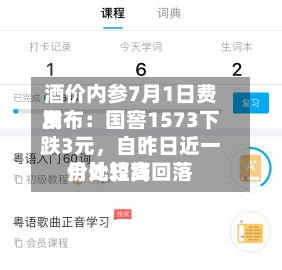 酒价内参7月1日费用发布：国窖1573下跌3元，自昨日近一月比较高价处短线回落-第2张图片