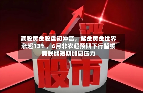港股黄金股盘初冲高	，紫金黄金世界涨超13%，6月非农超预期下行暂缓美联储短期加息压力-第2张图片