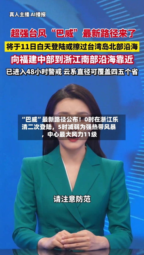 “巴威”最新路径公布！0时在浙江乐清二次登陆，5时减弱为强热带风暴，中心最大风力11级