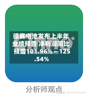 德赛电池发布上半年业绩预告 净利润同比预增101.96%～125.54%
