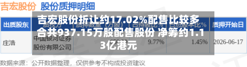 吉宏股份折让约17.02%配售比较多合共937.15万股配售股份 净筹约1.13亿港元