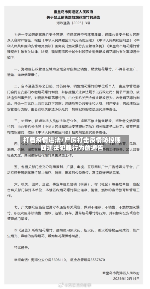 打着疫情违法/严厉打击疫情防控期间违法犯罪行为的通告