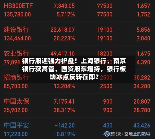 银行股迎强力护盘！上海银行、南京银行获高管、国资股东增持，银行板块冰点反转在即？