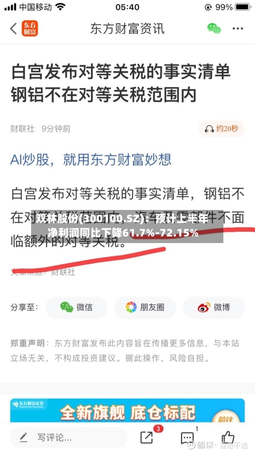 双林股份(300100.SZ)：预计上半年净利润同比下降61.7%-72.15%