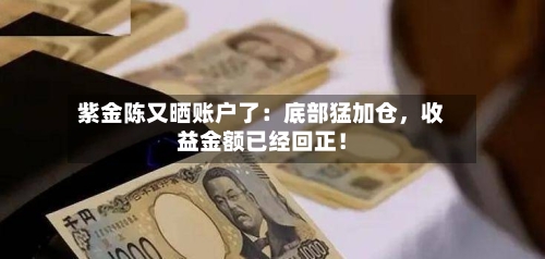 紫金陈又晒账户了：底部猛加仓，收益金额已经回正！-第2张图片