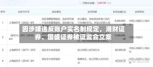 因涉嫌违反账户实名制规定，湘财证券、国盛证券被证监会立案