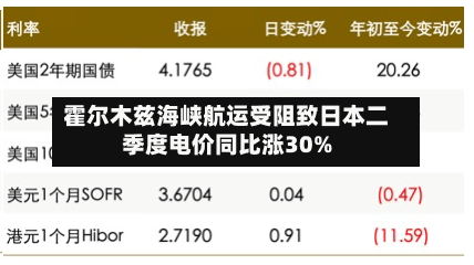 霍尔木兹海峡航运受阻致日本二季度电价同比涨30%
