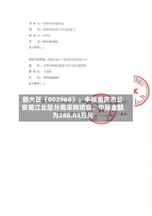新大正（002968）：中标重庆市公安局江北区分局采购项目，中标金额为288.03万元