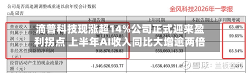 滴普科技现涨超14%公司正式迎来盈利拐点 上半年AI收入同比大增逾两倍