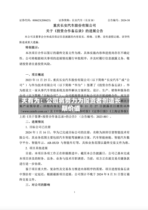 天有为：公司将努力为投资者创造长期价值