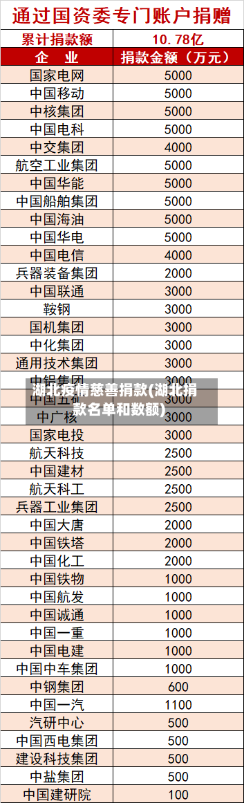 湖北疫情慈善捐款(湖北捐款名单和数额)
