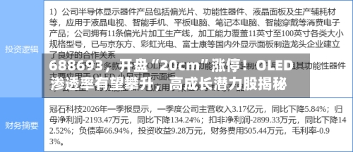 688693，开盘“20cm”涨停！OLED渗透率有望攀升，高成长潜力股揭秘