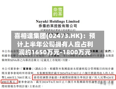 喜相逢集团(02473.HK)：预计上半年公司拥有人应占利润约1650万元-1800万元