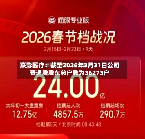 联影医疗：截至2026年3月31日公司普通股股东总户数为36273户