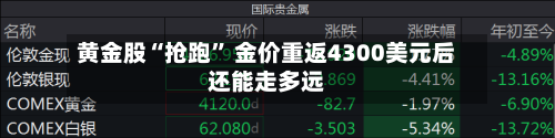 黄金股“抢跑” 金价重返4300美元后还能走多远